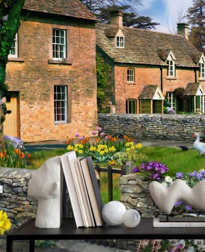 red brick houses in village wallpaper