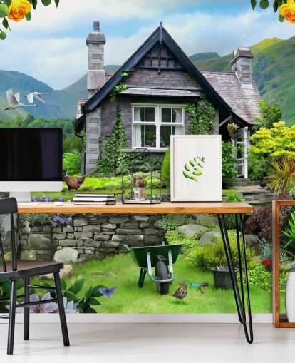 behang cottage met meren