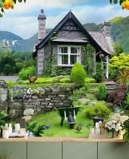 behang cottage met meren