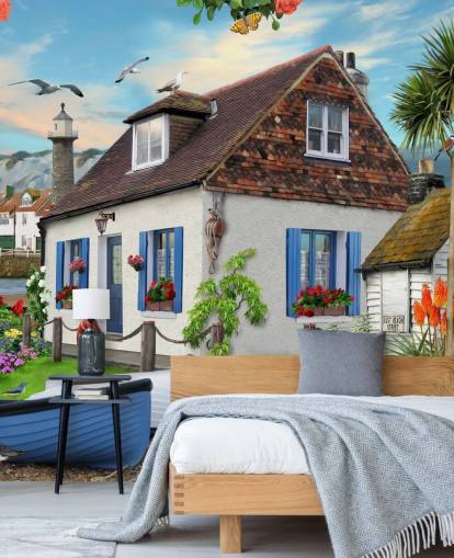 white cottage by the sea wallpaper