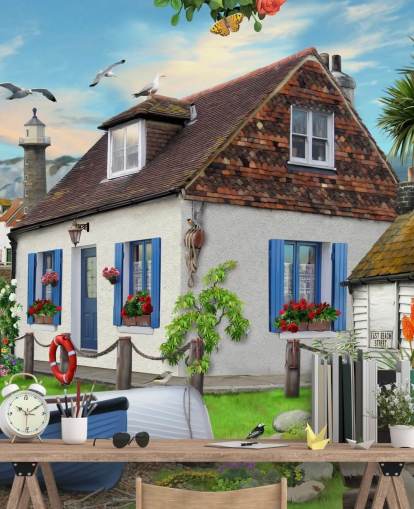 white cottage by the sea wallpaper