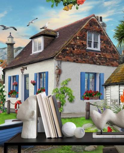 white cottage by the sea wallpaper