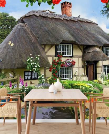 carta da parati cottage in riva al fiume