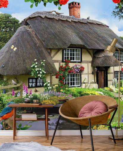 cottage by the river wallpaper