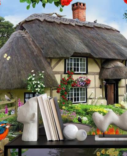 fondo de pantalla de cabaña junto al río