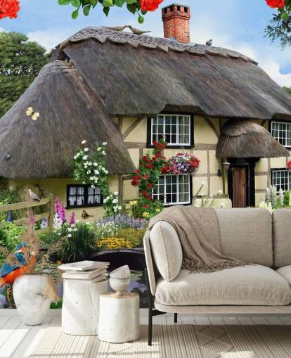 cottage by the river wallpaper