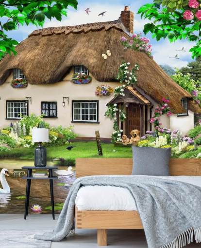 brunt stråtækt sommerhus i landligt tapet brunt stråtækt sommerhus i landligt tapet