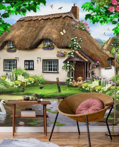 brown thatched roof cottage in countryside wallpaper brown thatched roof cottage in countryside wallpaper