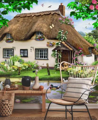 brown thatched roof cottage in countryside wallpaper brown thatched roof cottage in countryside wallpaper
