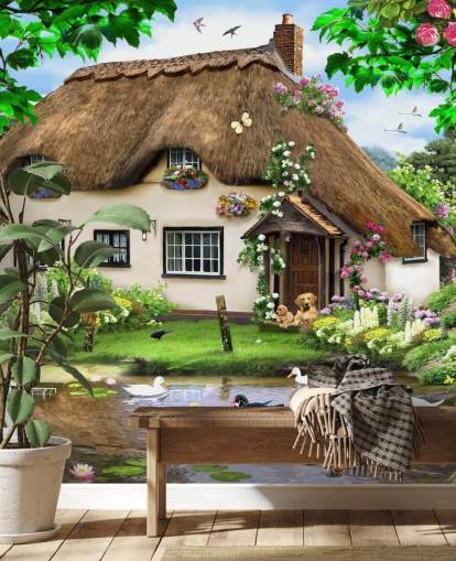 brown thatched roof cottage in countryside wallpaper brown thatched roof cottage in countryside wallpaper