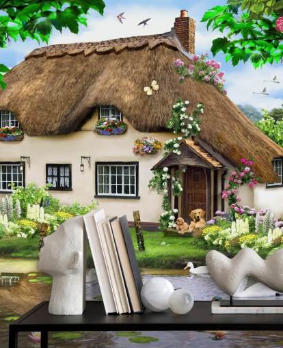 brown thatched roof cottage in countryside wallpaper brown thatched roof cottage in countryside wallpaper