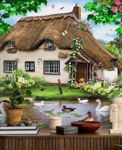 brown thatched roof cottage in countryside wallpaper brown thatched roof cottage in countryside wallpaper