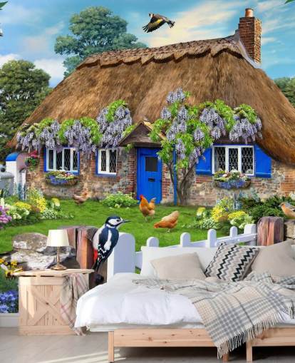 steenachtig huisje omgeven door natuurbehang