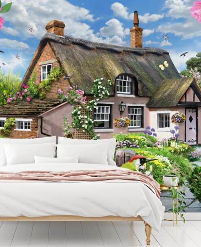 pink cottage with lovely garden wallpaper