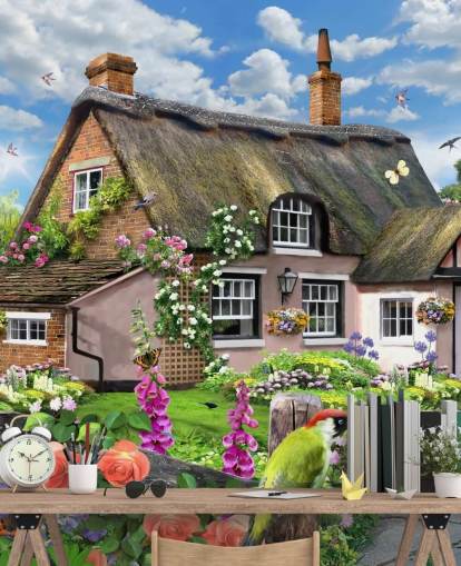 rosanes Häuschen mit schöner Gartentapete rosanes Häuschen mit schöner Gartentapete