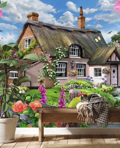 cottage rose avec joli papier peint de jardin cottage rose avec joli papier peint de jardin