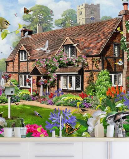 red brick cottage surrounded by garden wallpaper red brick cottage surrounded by garden wallpaper
