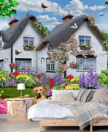 papier peint cottage blanc chaume