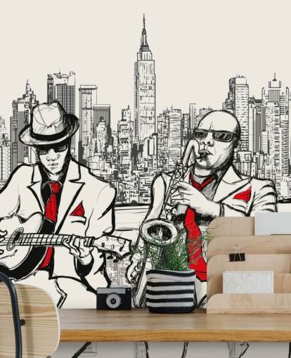 Decorazione murale con panca jazz di New York