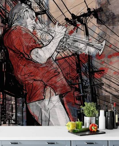 Jazzmusiker zeichnen Wandgemälde