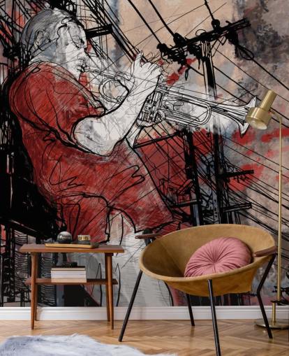 Jazz muusikko piirustus seinämaalaus