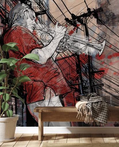 Mural de pared Dibujo de músico jazz