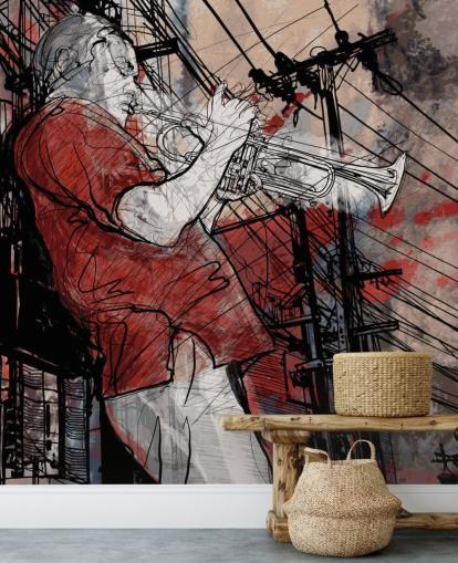 Mural de parede de desenho de músico