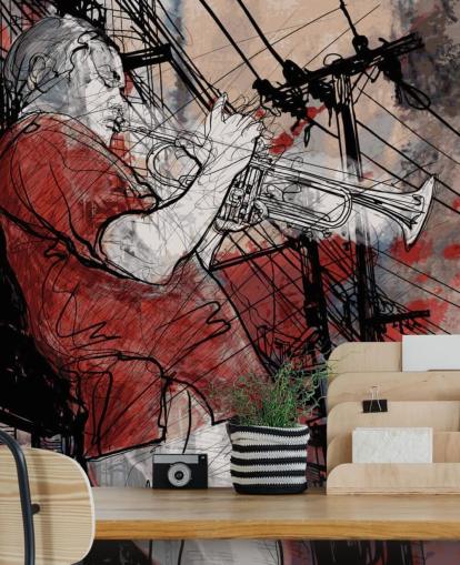 Jazz Musician Tekening Muurschildering