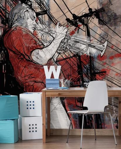 Decorazione murale con disegno di musicisti jazz