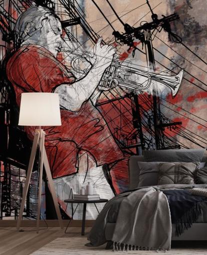 Mural de pared Dibujo de músico jazz Mural de pared Dibujo de músico jazz