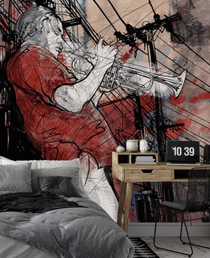 Décoration murale de dessin de musicien de jazz
