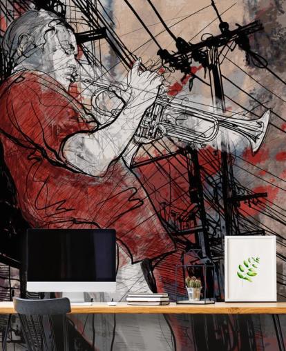 Mural de parede de desenho de músico