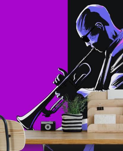 lila und schwarze abstrakte Kunst des Jazzmusikers Tapete