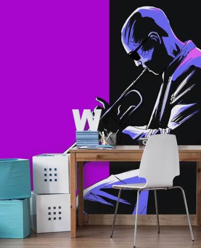 lila und schwarze abstrakte Kunst des Jazzmusikers Tapete