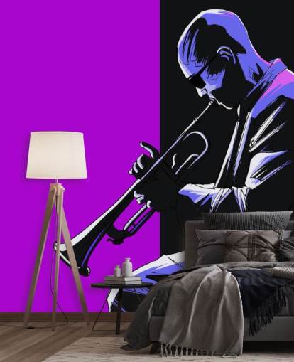 arte abstrata roxa e preta do papel de parede músico de jazz