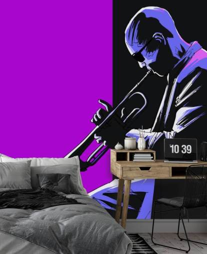 art abstrait violet et noir du papier peint musicien de jazz