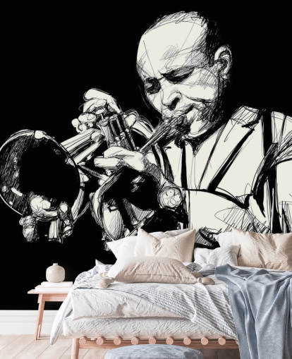 Black and White Art of Jazz Player Wallpaper Black and White Art of Jazz Player Wallpaper