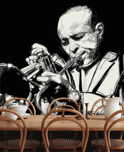 Sort og hvid kunst af Jazz Player Baggrund Sort og hvid kunst af Jazz Player Baggrund