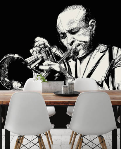 Schwarzweißkunst des Jazzspielers Wallpaper Schwarzweißkunst des Jazzspielers Wallpaper