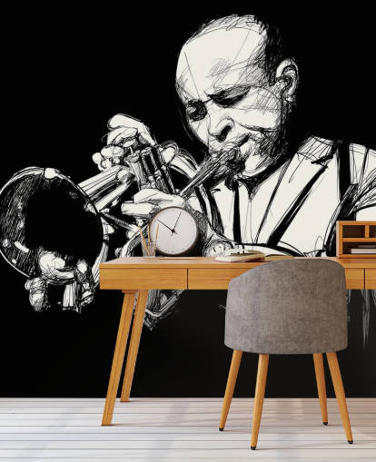 Schwarzweißkunst des Jazzspielers Wallpaper
