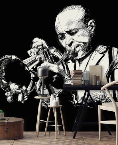 Schwarzweißkunst des Jazzspielers Wallpaper