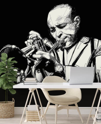Black and White Art of Jazz Player Wallpaper