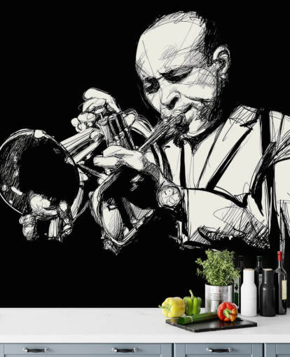 Black and White Art of Jazz Player Wallpaper