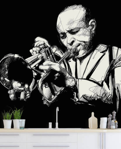 Mustavalkoinen taide Jazz Player Taustakuva