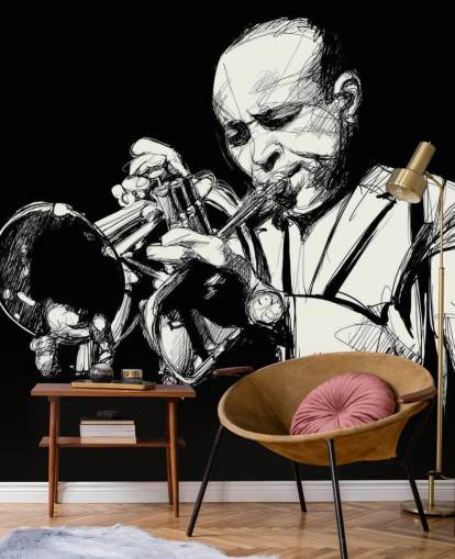 Black and White Art of Jazz Player Wallpaper