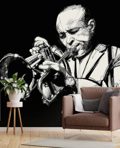 Black and White Art of Jazz Player Wallpaper Black and White Art of Jazz Player Wallpaper
