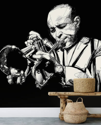 Black and White Art of Jazz Player Wallpaper