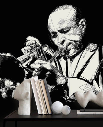 Papier Peint Joueur de Jazz en Noir et Blanc