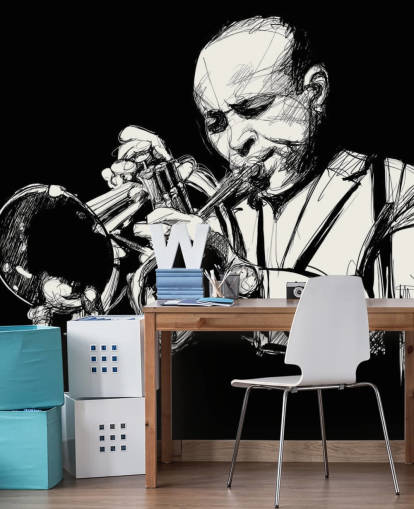 Carta da parati in bianco e nero con arte del musicista jazz