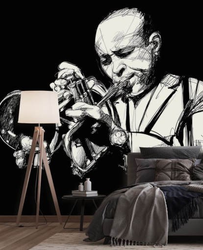 Arte em preto e branco do papel de parede do jogador de jazz